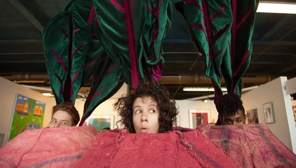 Dreamland’s creators, dressed as beets, at the Echo Art Fair in 2014